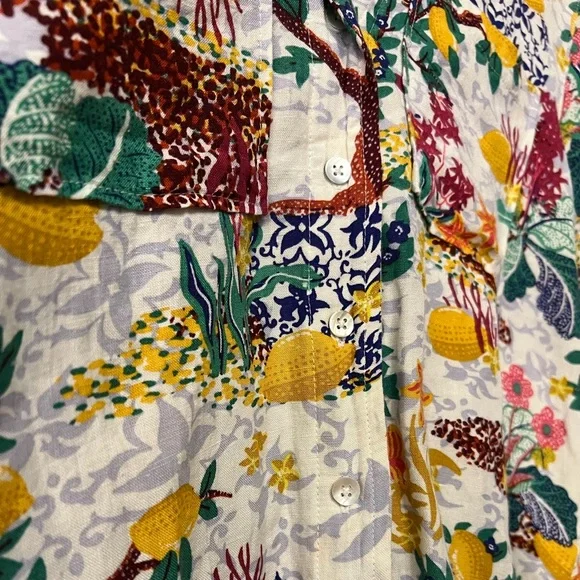Anthropologie Linen Viscose Blend Classic Surf Shirt Top Novelty Lemon Small - Picture 7 of 8